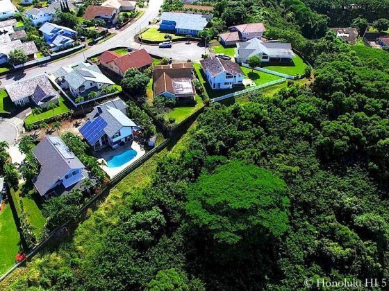 Aerial Photo of Kailua Bluffs Houses Fronting Lush Green