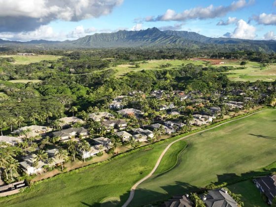 Kaiulani Of Princeville By Golf Course And Mountain In Distance - Aerial Photo