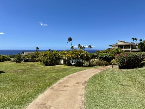 Wailea Ekolu Walking With With Pool Hidden Behind Bushes