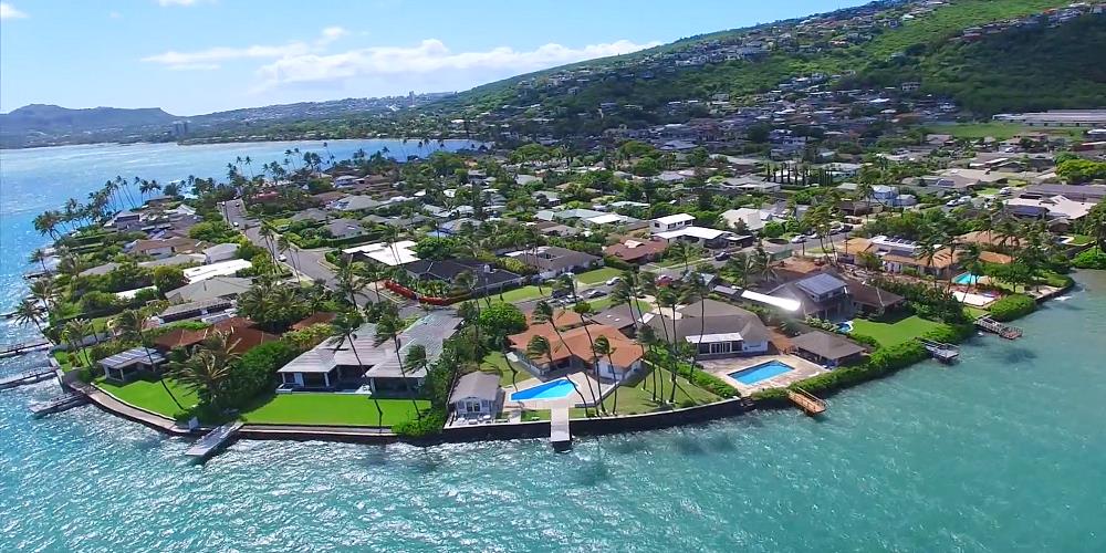 Wailupe Peninsula Oceanfront Homes - Drone Photo