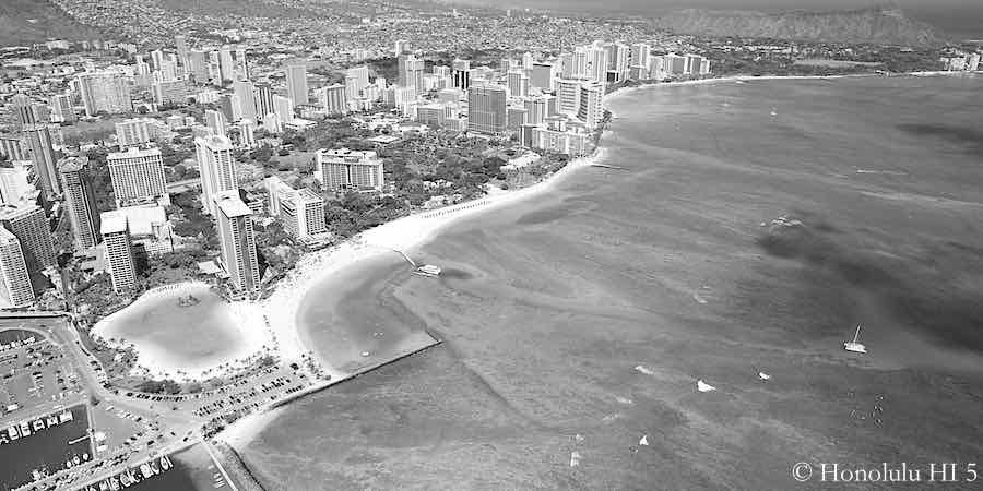 Waikiki Real Estate in Black and White - Aerial Photo