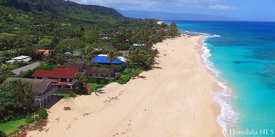 Sunset North Shore Oahu Beachfront Homes - Drone Photo