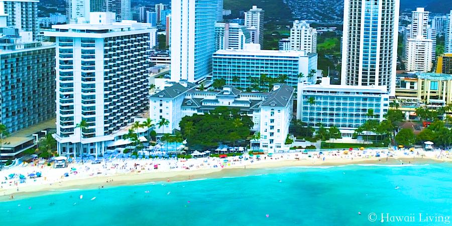 Drone Photo of Moana Surfrider Hotel in Waikiki