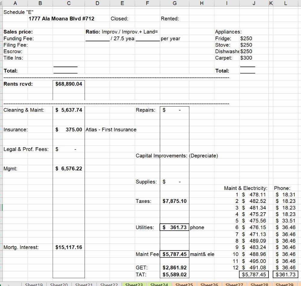 9) Sample Schedule E - Excel Tracking Sheeting Sheet